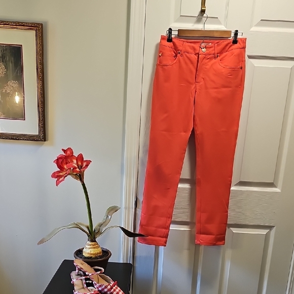Vibrant Orange Cropped Jeans for Women - Picture 1 of 13
